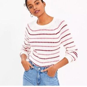 LOFT Red , Pink and White Striped Sweater With Rounded Collar. Size S